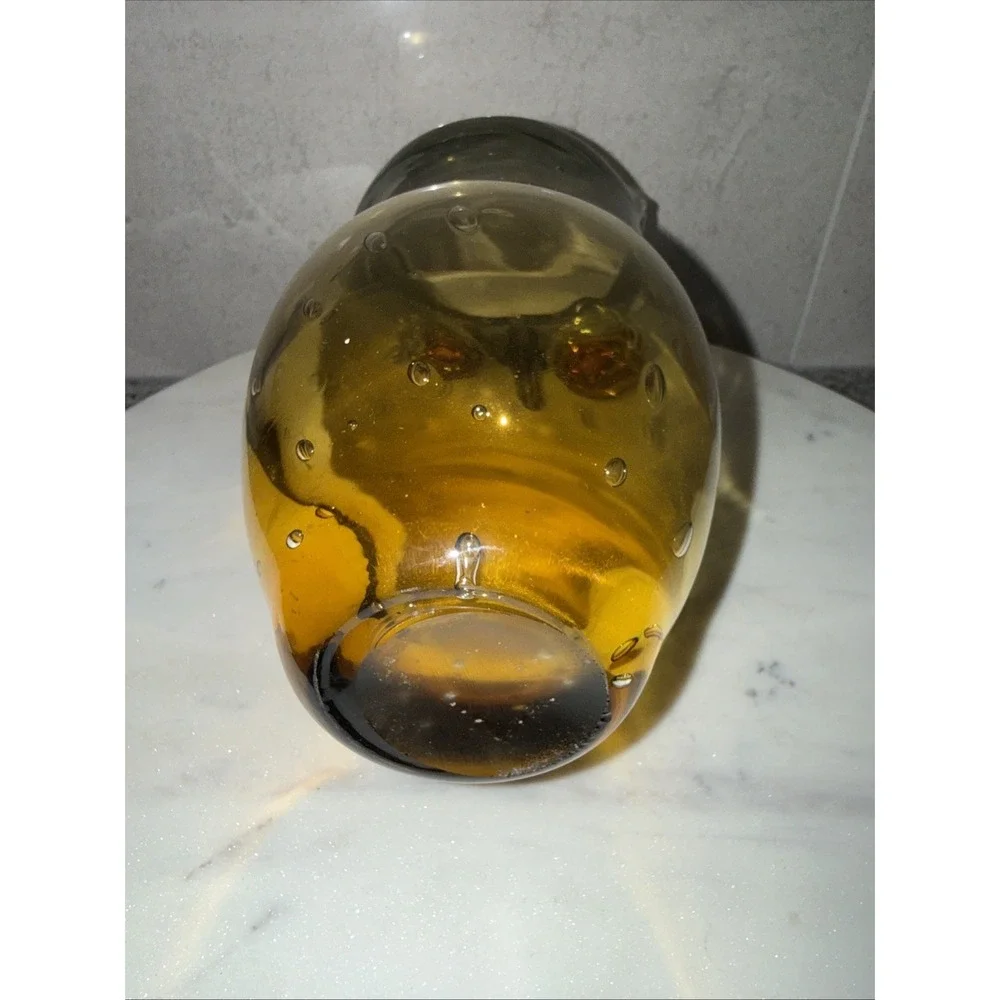 MOUTH BLOWN Amber Gray Vase OWL Shape LARGE 9
